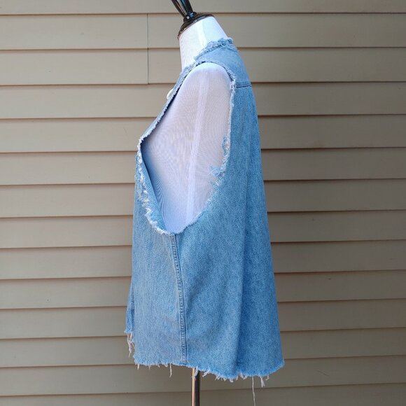 Furst of a Kind LF Blue Denim Distressed Top Lace-Up V-Neck Sleeveless Cotton - Picture 8 of 11